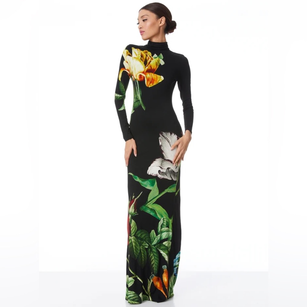 Alice and Olivia - DELORA FITTED LONG SLEEVE MAXI DRESS size 0